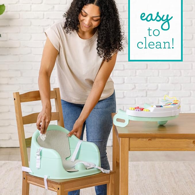 Infantino Music & Lights 3-in-1 Discovery Seat & Booster, Toddler Booster Seat for Dining Table or Kitchen Chair, Baby Activity Center & Snack Tray, Mint