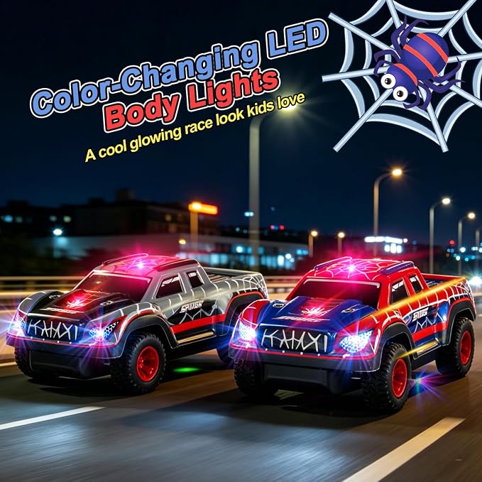 Spider RC Car for Kids, 1:24 Remote Control Car with Color-Changing LED Lights, 2.4GHz 50m Range, 2 Rechargeable Batteries, Assorted Black/Red, Racing Toy Gift for Boys Girls Ages 6-12