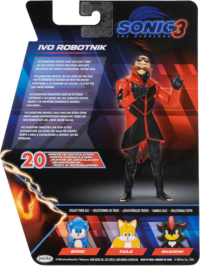 Sonic 3 Movie Action Figures 5-Inch Ivo Robotnik Collector Toy Figure, Highly Articulated for Boys Girls - Officially Licensed Sonic The Hedgehog 3 Movie Product
