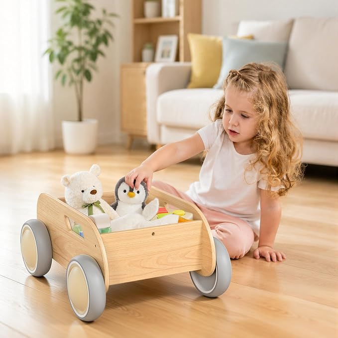 Wooden Baby Walker, Push and Pull Learning Walking Toys for Babies Infants to Toddler, Walker with Wheels for Boys Girls, Gift for Birthday Christmas, Natural