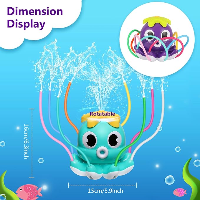 MoKo Water Spray Sprinkler for Kids-Cute Sprinkler with 8 Wiggle Tubes and 2 Hose Clamps Outdoor Sprinklers Summer Octopuses Toys for Garden Backyard Lawn Splashing Fun Toys for Boys Girls, Light Blue