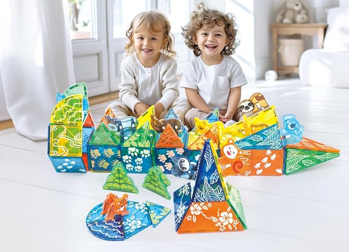 MEGAGONTILES Zoo Animals Magnetic Tiles Set 108PCS | STEM-Authenticated Magnetic Building Blocks with Animal Figures | Educational Construction Toy for Toddlers & Kids Ages 3–8 (Boys & Girls)