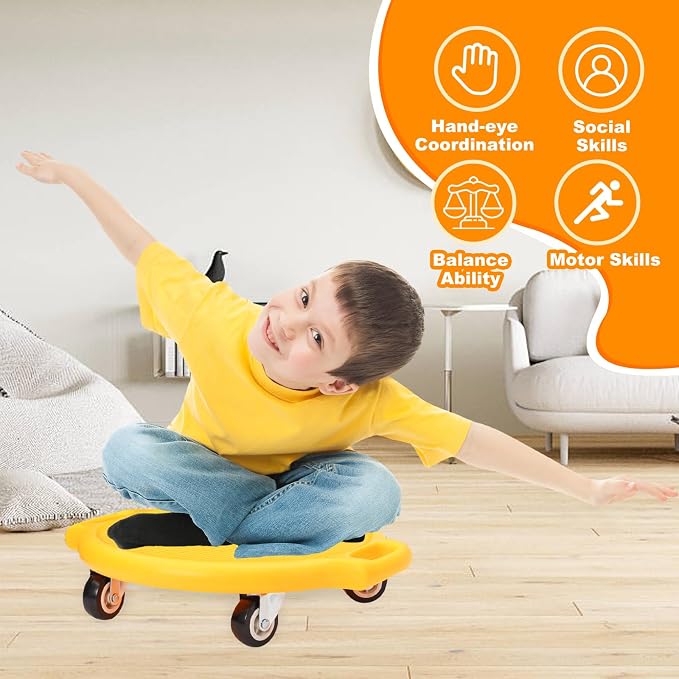 Sports Scooter Board with Handles Sitting Scooter Board with Universal Wheels Manual Sport Scooters Plastic Casters Floor Scooter Board for Gym Physical Education Equipment Indoor Outdoor