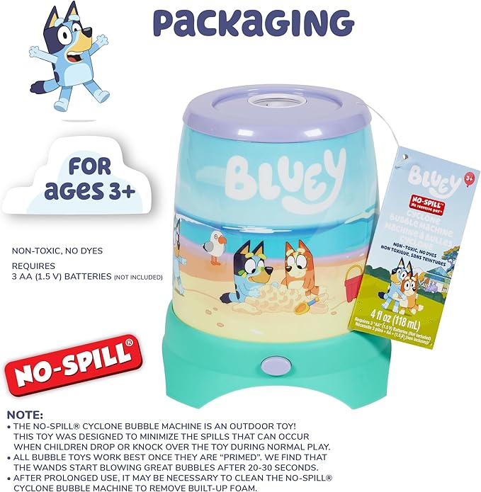 BLUEY Cyclone NO Spill Bubble Machine | Bluey Toy for Baby, Toddlers and Kids | Includes Non Toxic Bubble Solution