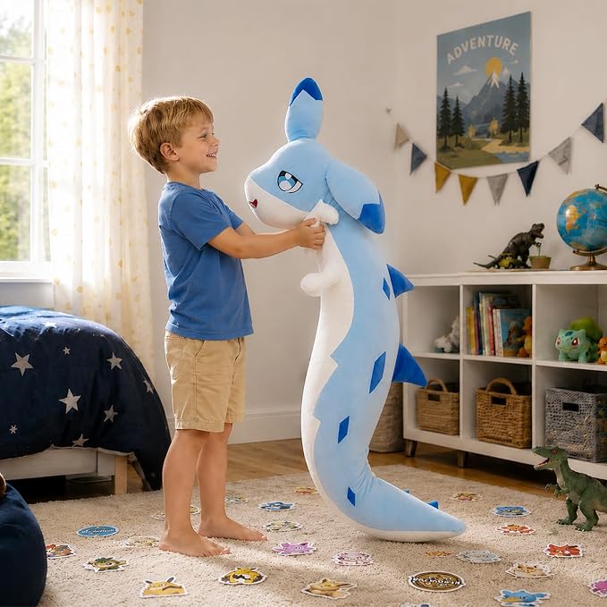 56-PCS Chillet Plush Toy Set | 1 Blue Chillet Plush + 55 Palw0rid Themed Stickers | 47 Inch Ultra Soft Dragon Stuffed Creature Figure | Cute Dino Stuffed Animal Pillow | Ideal Gift for Game Enthusiast