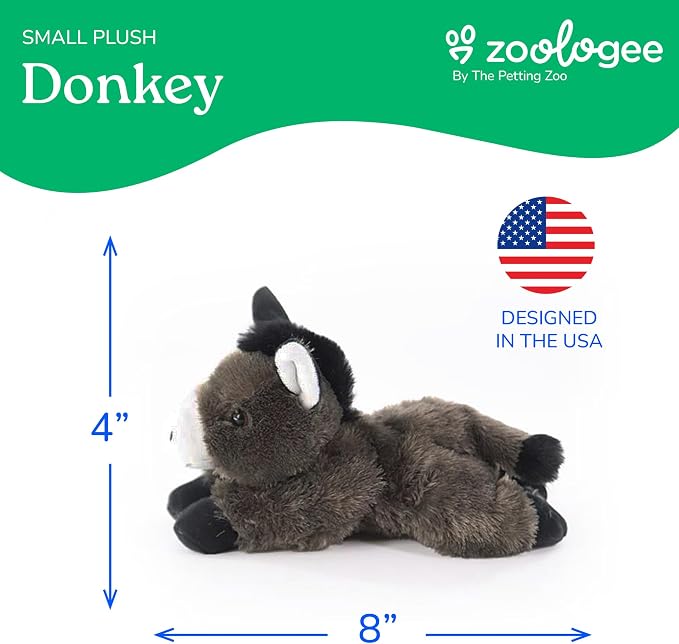 The Petting Zoo Donkey Stuffed Animal Plushie, Gifts for Kids, Donkey Wildlife Animals, Donkey Plush Toy 8 Inches