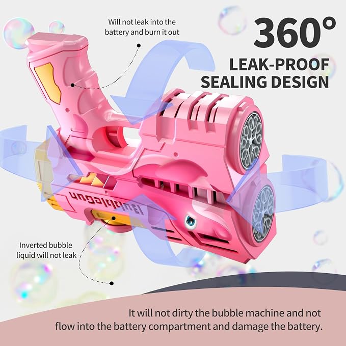 Rechargeable Pink Dolphin Bubble Guns for Kids, LED Light Up Bubble Machine Blower with Bubble Refill Solution for Kids, Bubble Makers Blaster for Toddlers, Summer Wedding Toys Gift