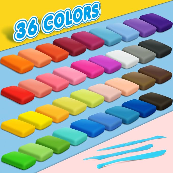 Magic Clay - Air Dry Clay 36 Colors, Modeling Clay for Kids with Tools, Soft & Ultra Light, Toys Gifts for Age 3 4 5 6 7 8+ Years Old Boys Girls Kids | Includes Tools, Soft & Ultra Light, Ages 3-8+ Years, Boys & Girls