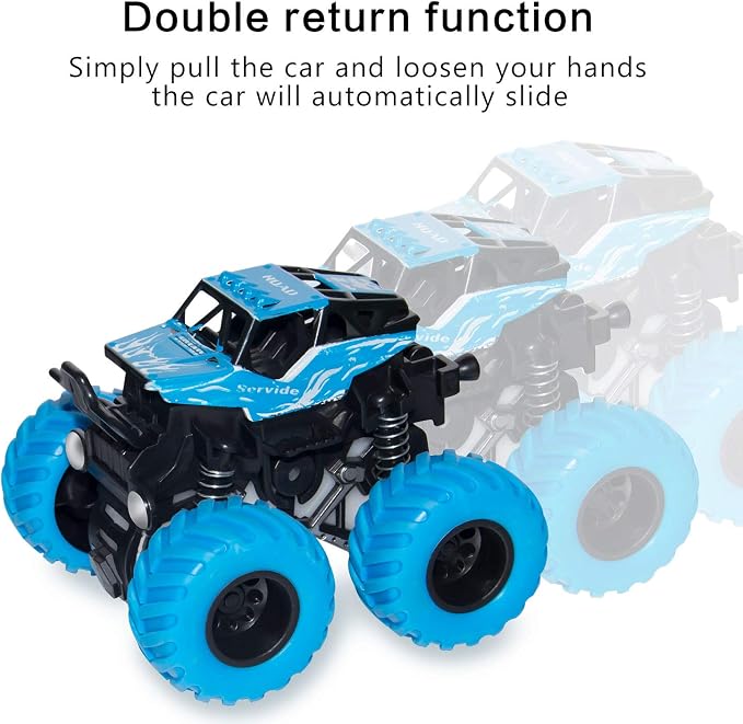 LONANDY Monster Truck Toys for Boys Age 4-7 - Friction Powered Car Toys for Kids Toddlers 3 4 5 6 Years, Push and Go Toy Cars Best Christmas Birthday Party Gift for Boys Girls 4 Pack