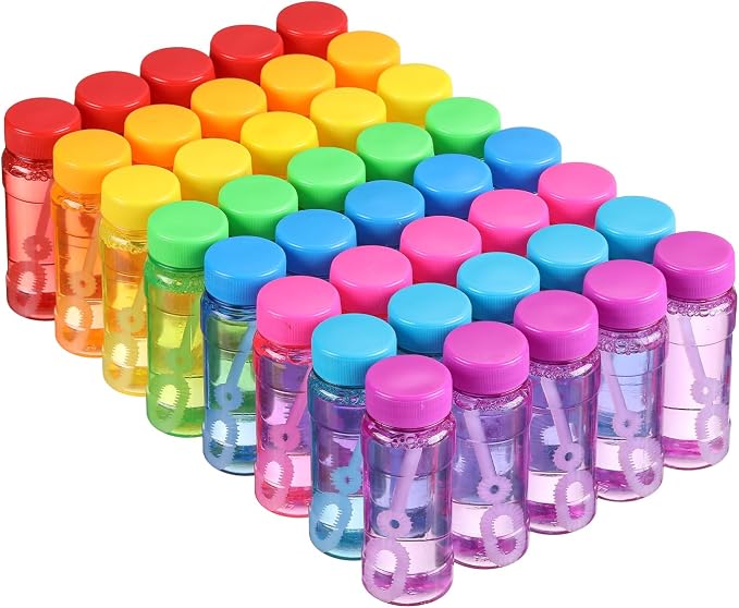 Novelinks 40 Pack 2oz Bubble Bottle Bulk for Kids - 2oz Blow Bubbles Solution Novelty Summer Toy - Activity Party Favor Assorted Colors Set