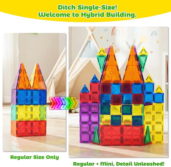 NEOROD Magnetic Tiles Travel Set - 72 PCS Regular & Mini Mixed Building Tiles - STEM Educational Toys for Toddlers & Kids - Portable Storage Box for Outing - Birthday Gift for Boys Girls