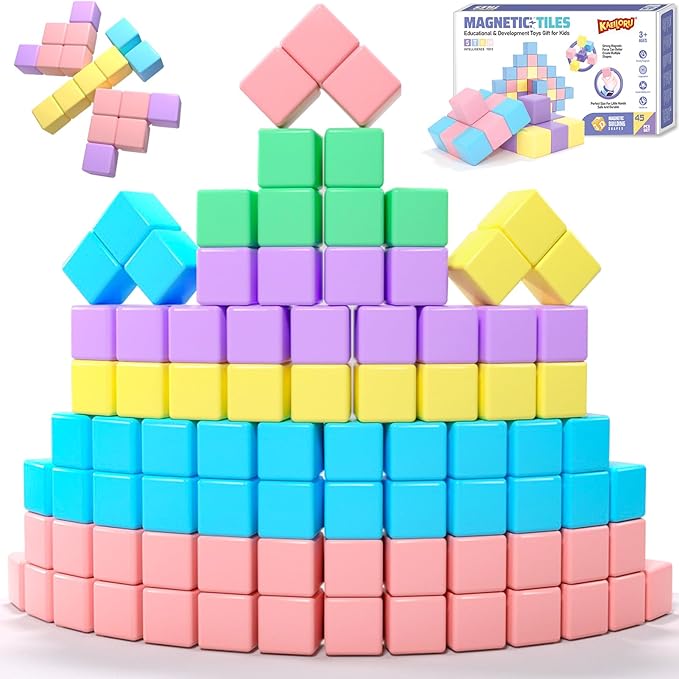 45pcs Magnetic Blocks for Kids Ages 3-5,Magnetic Building Blocks for Toddlers Girl Toys,Creative Sensory Toys 4-8 Magnet Cubes Toys Gifts for 3 4 5 6 7 8 Year Old Boys & Girls Birthday Christmas Gift