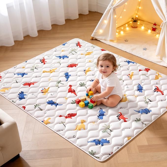 Odorless Premium Foam Baby Play Mat 79" x 71", Soft Microfiber Fabric Crawling Mat for Floor- Comfortable and Hypoallergenic, Non-Slip Cushioned Floor Playpen mat for Infants,Babies,Toddlers
