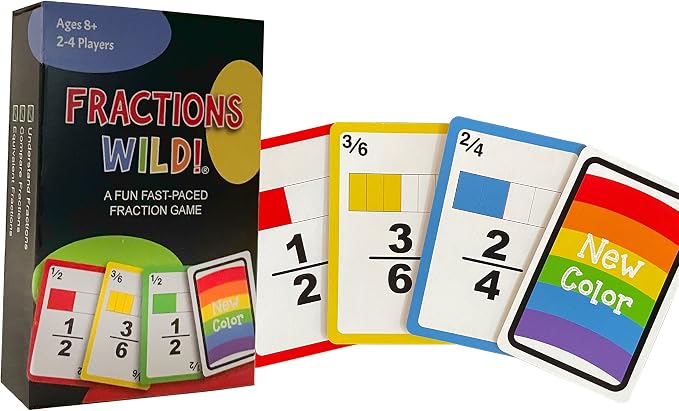 Fractions Wild - Match Fraction Number or Color to be The First to get rid of All Your Cards! Easy to Learn, Fun to pla Math Game for 3rd, 4th, 5th and 6th Grades.