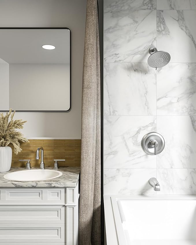 WOWOW Brushed Nickel Shower Tub Kit Brass Shower Faucet Set with Tub Spout and 6-Inch Rain Shower Head, Single Handle Tub and Shower Trim Kit, Shower Valve Include