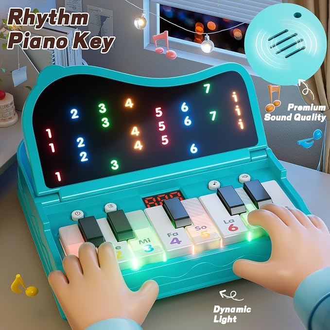 Piano for Kids, Piano Keyboard Learning Toys for Kids Boys Girls Ages 3 4 5 6 7 Year Old, 7 Modes Educational Toy Keyboard Piano with Light-Up Keys, Travel Piano Toy Music Rhythm Machine Birthday Gift