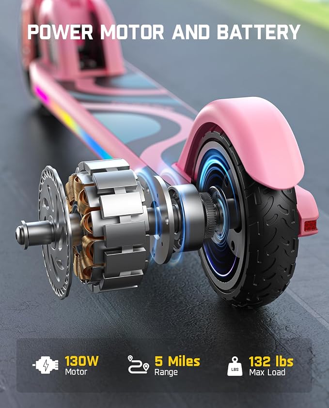 FanttikRide C9 Pro Kids Electric Scooter Ages 8-12, Colorful Rainbow Lights, E-Scooter for Kids 3.9-5.2 ft, 132 lbs, 5 Miles Range, Up to 40 min Ride Time, 5/8/10 MPH, 3 Adjustable Heights