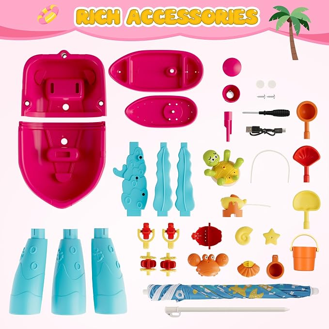 Kids Sand Water Table for Toddlers with Umbrella/Water Pumb, 3-Tier Outdoor Water Sand Play Table Beach Toys, Summer Splash Activity Sensory Table Party Birthday Gift for Kids 3 4 5 6 7 8(Red)
