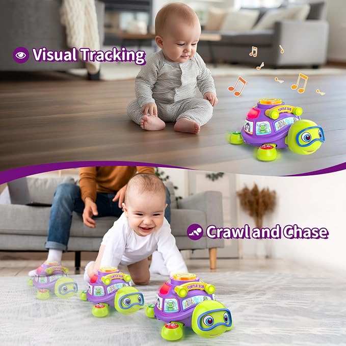 Musical Baby Toys 6-12 Months, Bilingual Educational Turtle Toys for 5 6 7 8 9 10 Months, Crawling Infants Tummy Time Toy with Light & Sound, Gifts for Baby Girl Boy 4 6 9 12 Months