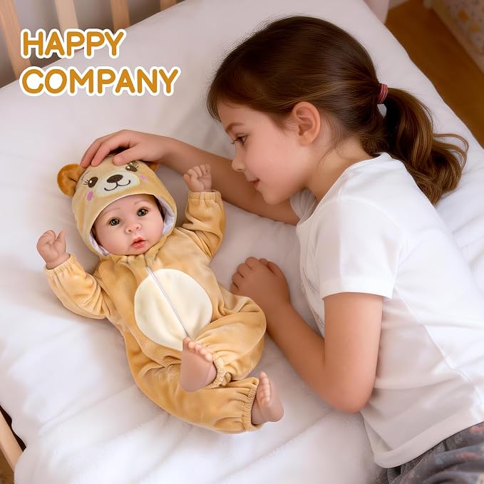 Aori 17 Inch Lifelike Baby Dolls Realistic Baby Doll with Lightweight Soft Body, Teddy Bear Outfit & Doll Accessories, Great for Role Play, Gift for Girls Age 3+