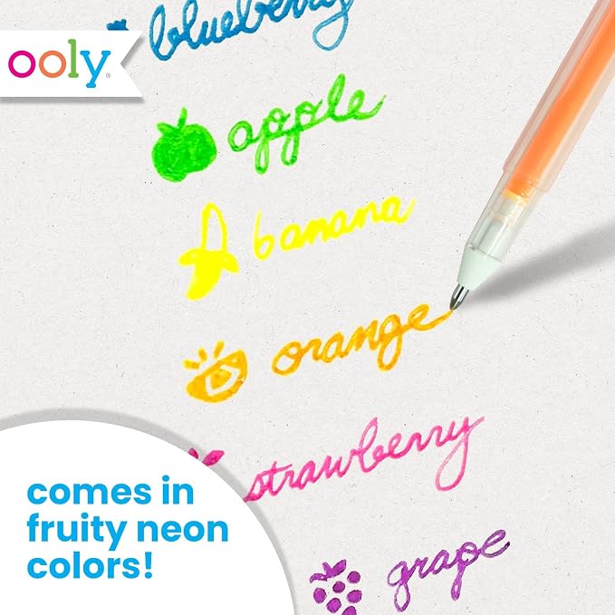 Ooly Yummy Yummy Scented Gel Pens Neon Set of 6 - Fruity Scented Gel Ink Pens for Kids, Vibrant Colors, 1.0mm Nib, Ages 3+