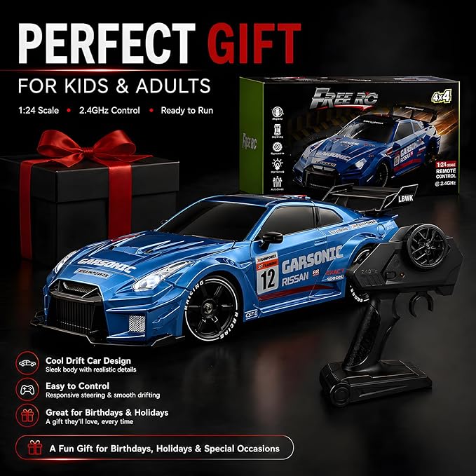 HTURCCOP 1:24 RC Drift 2.4GHz with LED Light Race Car Toys for Boys and Girls Aged 6+ Speed Adjustable up to 23Km/H, High-Speed RC Racing Cars Toy Gift for Boys & Girls (Blue)