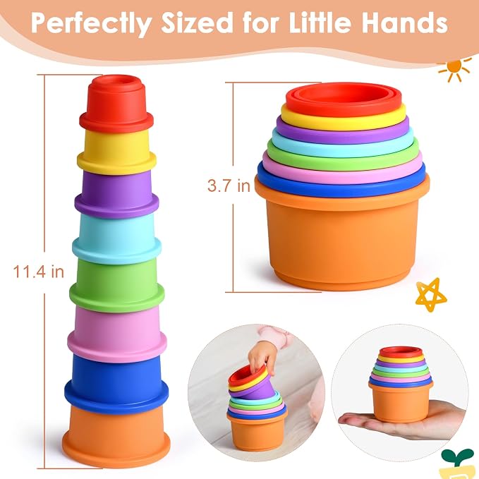 ZYFLSQ Stacking Cups Baby Toy 8 Pcs, Nesting Cups for Babies 6 Months+, Bath Toys with Pattern for Kids, Montessori Educational Toys for Toddler
