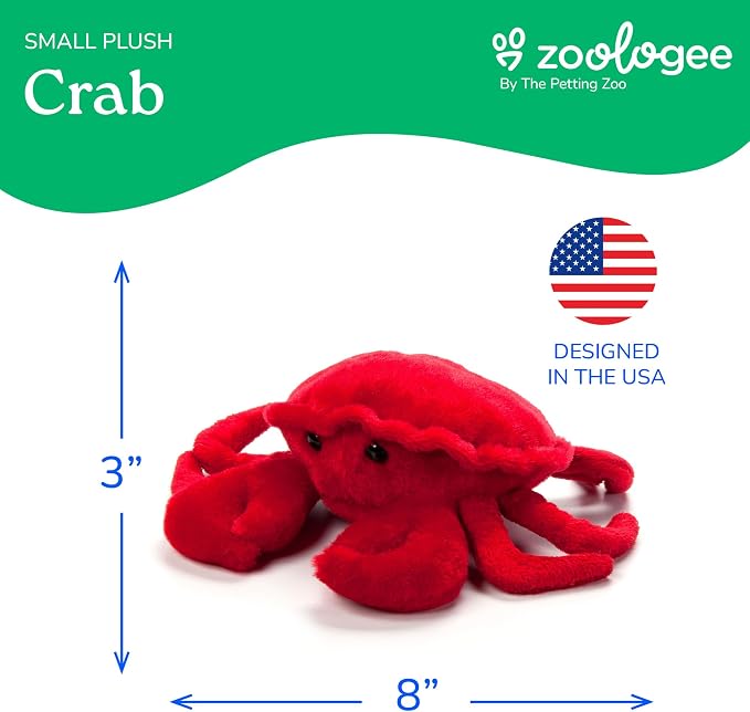 The Petting Zoo Crab Stuffed Animal Plushie, Gifts for Kids, Scoopz Sealife Animals, Red Crab Plush Toy, 8 inches