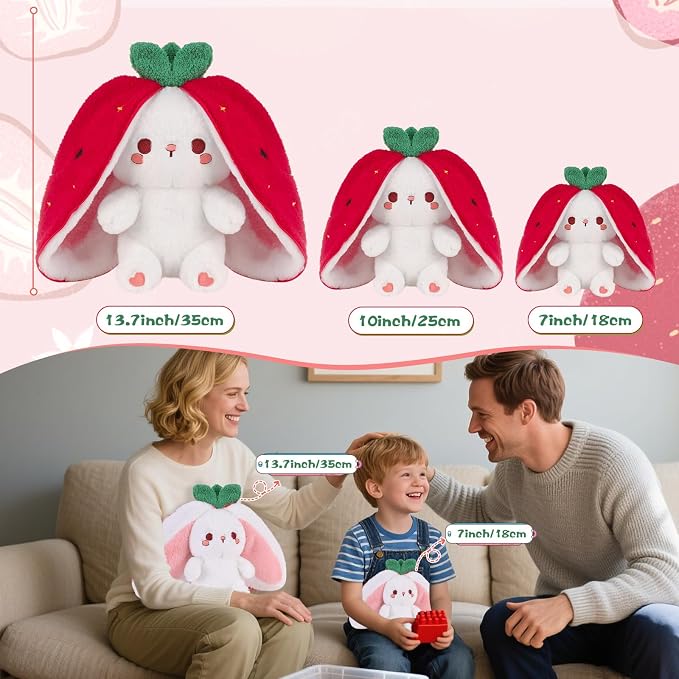 MIAODAM Strawberry Bunny Plush Toy-Soft Huggable Stuffed Animal for Kids & Collectors, Birthday Present & Nursery Decor 13.7inch