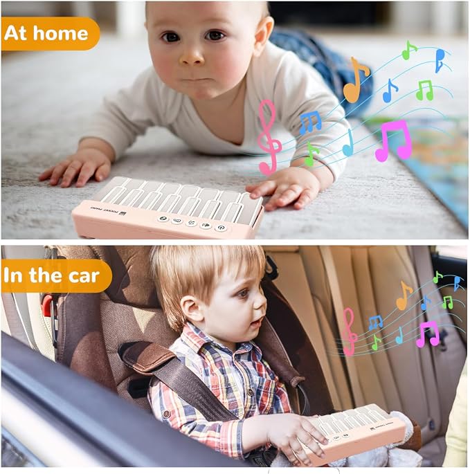 Toddlers Piano Toy with Rainbow Lights, Portable Travel Piano Keyboard Musical Instrument Learning Toys, Music Interactive Birthday Gift for 3 4 5 Year Old (Pink)
