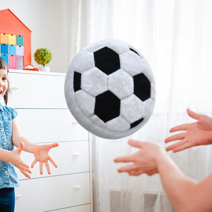 Soccer Pillow - Fluffy Plush Throw Pillow, Soft Stuffed Round Cushion, Decorative Sports Toy Gift for Kids, Boys, Girls, Child, Baby Room Decor