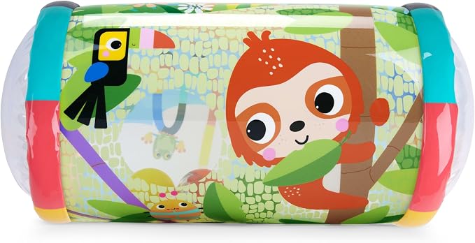 Bright Starts Roll-Along Rainforest Baby Toy, Push & Crawl Activity Toy with Rattle Balls, Portable Travel Roller Toy for Infants & Toddlers, Unisex, 0M+