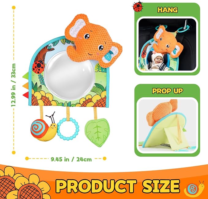 Koty Car Seat Toy - Kick and Play Activity Center with Mirror,Teether and Crinkle, Fun Travel Baby Toy for Rear Car Seat, Easier Drive with Newborns, Babies, Hanging Toys for Infants 0-6-12-18 Months