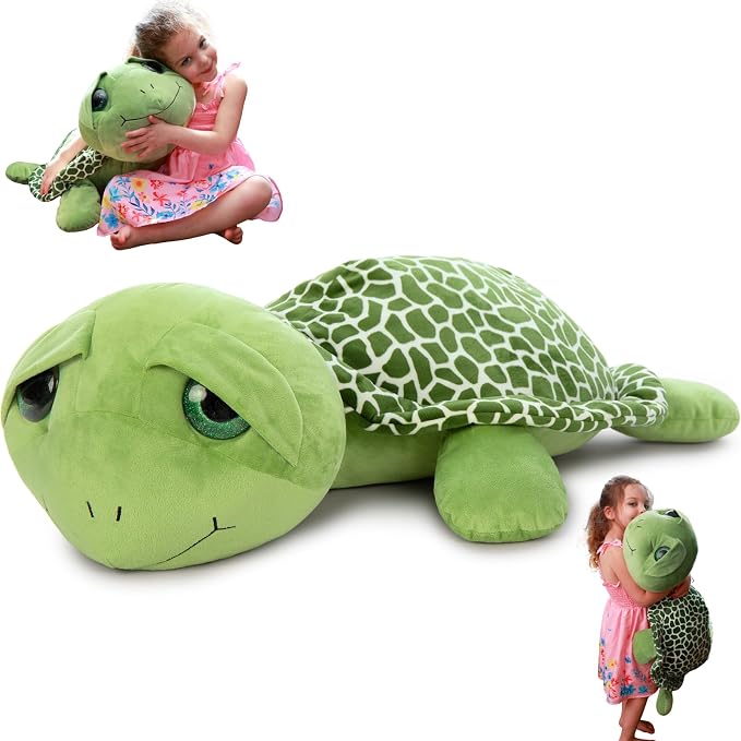 MorisMos Giant Sea Turtle Stuffed Animal Plush Pillow - 31.5" Big Stuffed Turtle Plush Pillow for Kid & Adult, Large Holiday Toy Gift for Marine Lovers, Cuddly Ocean Creature Decor,CE/CPC Certified