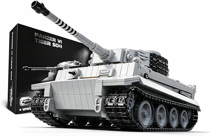 WW2 Tiger S04 Panzer VI Model Kit, Military Tank Building Blocks, 1544PCS PCS Standard Building Bricks Heavy Tank Set, White German War Vehicle Collectible for Adults Teens