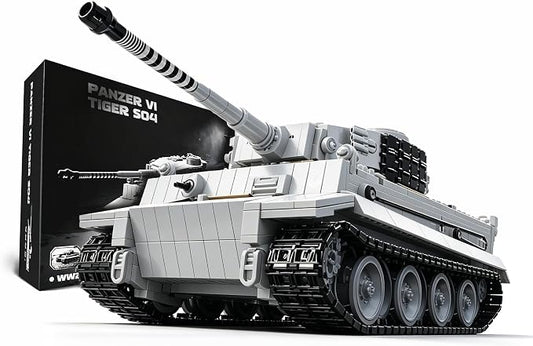 WW2 Tiger S04 Panzer VI Model Kit, Military Tank Building Blocks, 1544PCS PCS Standard Building Bricks Heavy Tank Set, White German War Vehicle Collectible for Adults Teens