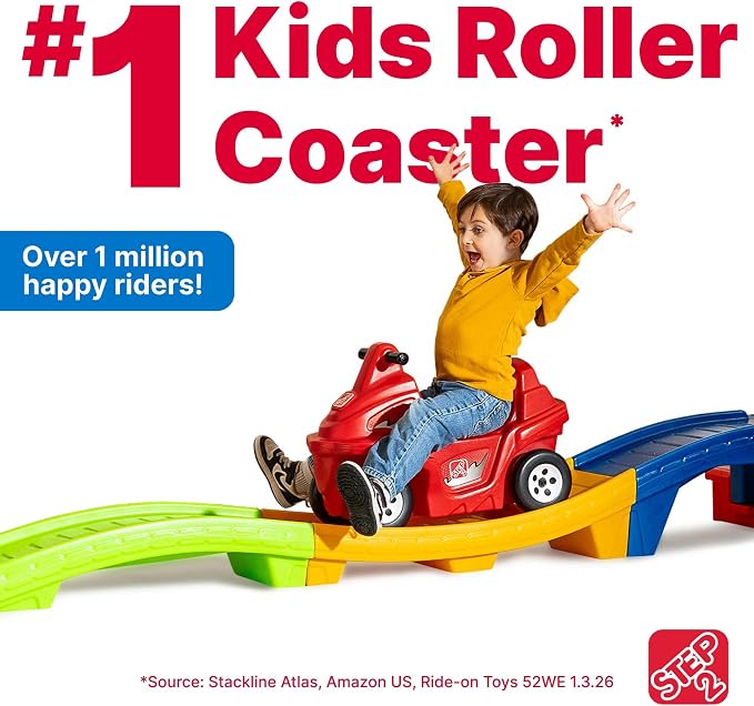 Step2 Up & Down Roller Coaster Rapid Ride & Hide Double the Fun Edition with 2 Cars, Toddler Ride-On Toy, 9 ft Track, Ages 2+ Years