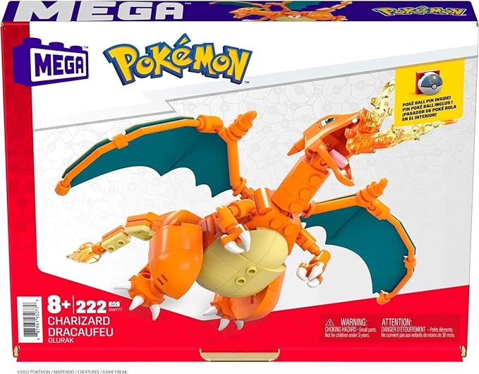 MEGA Pokémon Building Toys Set Charizard with 222 Pieces, Articulated and Poseable, 4 Inches Tall, for Kids