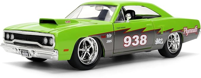 Jada Toys Bigtime Muscle 1:24 1970 Plymouth Road Runner Die-cast Car – Opening Doors, Hood, Trunk, Rubber Tires(Glossy Green)