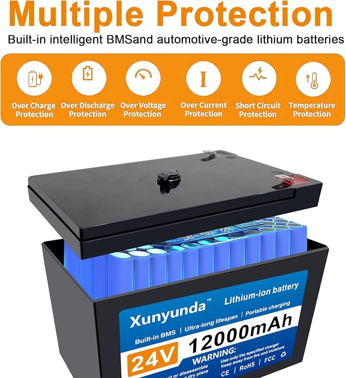 24V 12Ah Battery for Kids Ride-On Toys Includes 2A Charger/25A BMS,Compatible with Dynacraft Realtree 24V Power Wheels