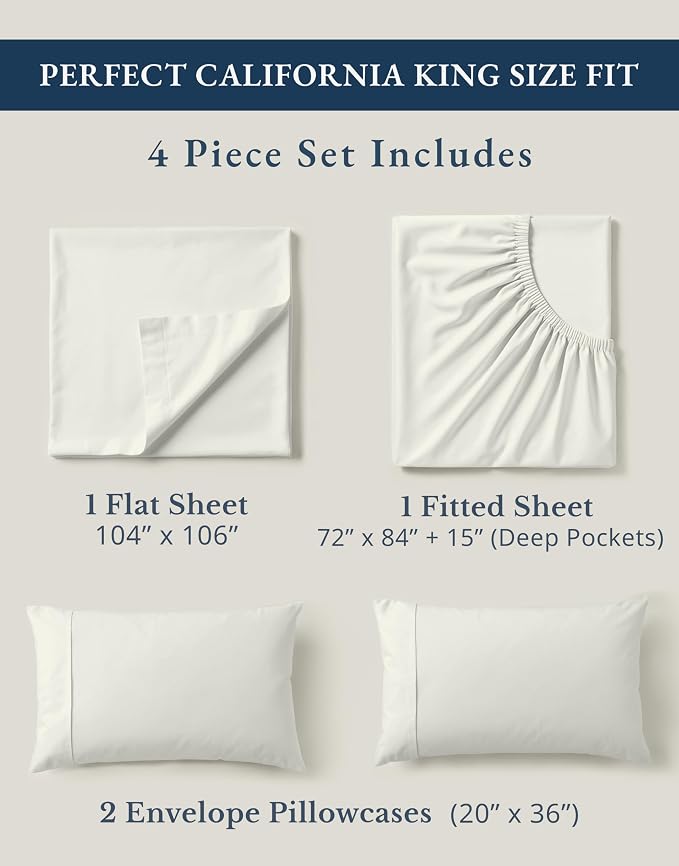 LANE LINEN Cal King Bed Sheets 100% Organic Cotton Soft 4pc - Glacier Grey | Cal King Sheet Set, 100% Organic Cotton Percale - Crisp Hotel-Style Feel, Soft From The First Wash, Crisp Cool Percale Weave