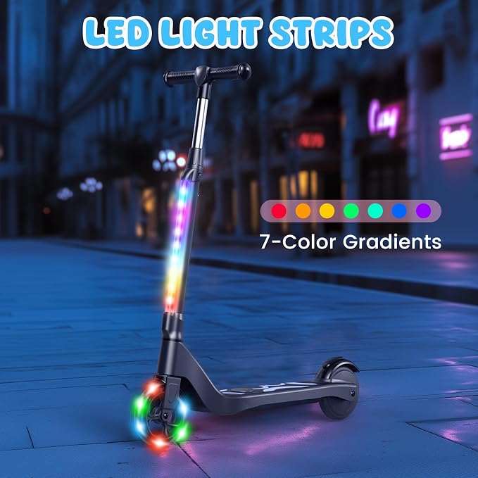 LIEAGLE Electric Scooter for Kids Ages 6-12, LED Light-Up Deck, Kids Scooters with 3 Adjustment Levels Handlebar to 36 Inches High,5.3" Wheel UL Certificated Kick Scooter