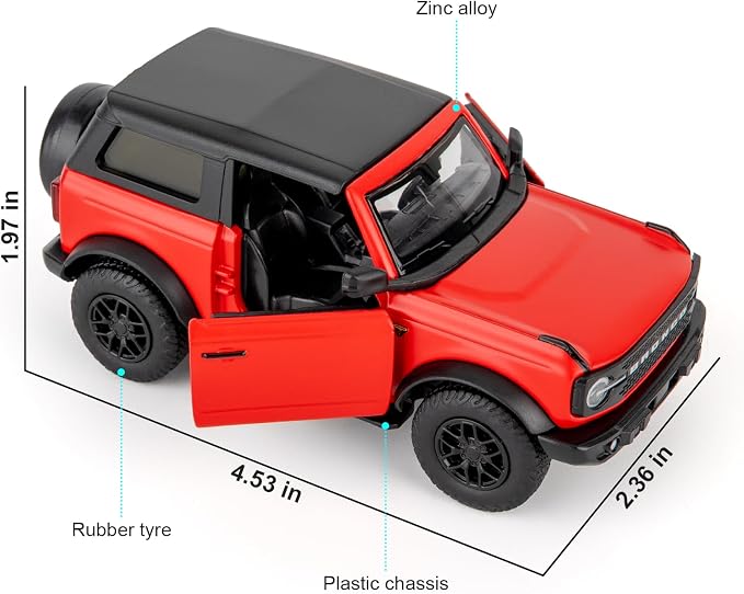 Ford Bronco Badlands 2dr Car Model, 1:36 Diecast Ford Toy Cars, Collectible Car Gift for Kids Boys Girls(Red)