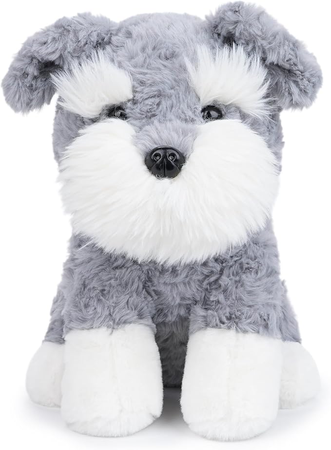 WEIGEDU Schnauzer Stuffed Animal Plush Dog Toy, 10.6 Inch, Grey | Soft Puppy Plushie, Huggable Sitting, Realistic, Cuddle Toy Gift