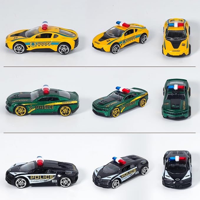 Oriate 1:64 Die-Cast Metal Police Car Toy Set - Collectable Police Sports Car Toy Model, Cake Topper, Birthday Gifts, Party Favors for Kids Age 3 4 5 6 7 8 and up
