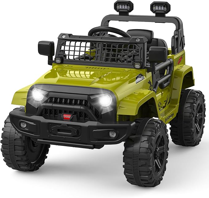 GarveeLife 12V Kids Electric Ride On Truck Car w/Parent Remote Control, Spring Suspension, LED Lights & AUX Port | Outdoor Ride Toy for Boys Girls