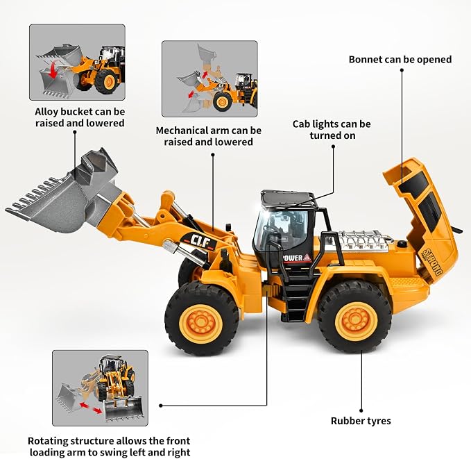 Bulldozer Toys for Boys, Bulldozer Toy with Movable Front Loading Arm and Liftable Bucket, Toy Bulldozers Construction Vehicles with Simulated Lights,for Kids 3 Year and UP