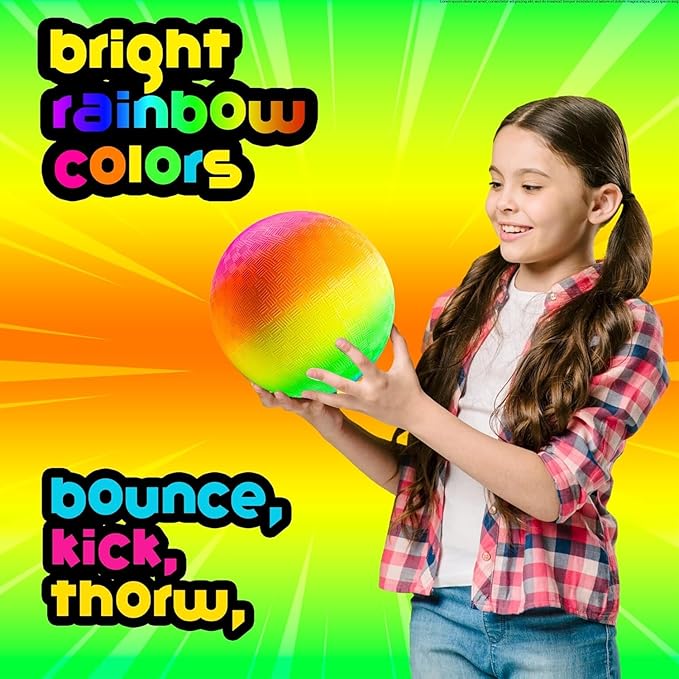 PlayBolt Rainbow Playground Ball - 8.5Inch (Pack of 1) Rubber Bouncy Inflatable Balls for Kids and Adults, Indoor and Outdoor Games, Kickball, Dodgeball, Four Square, and More