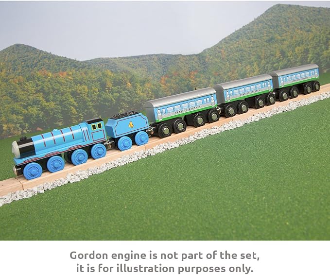 Orbrium 3 Pcs Large Wooden Railway Express Coach Cars, Compatible with Thomas & Friends Push-Along the Tank Engine, Brio, Chuggington Wooden Train
