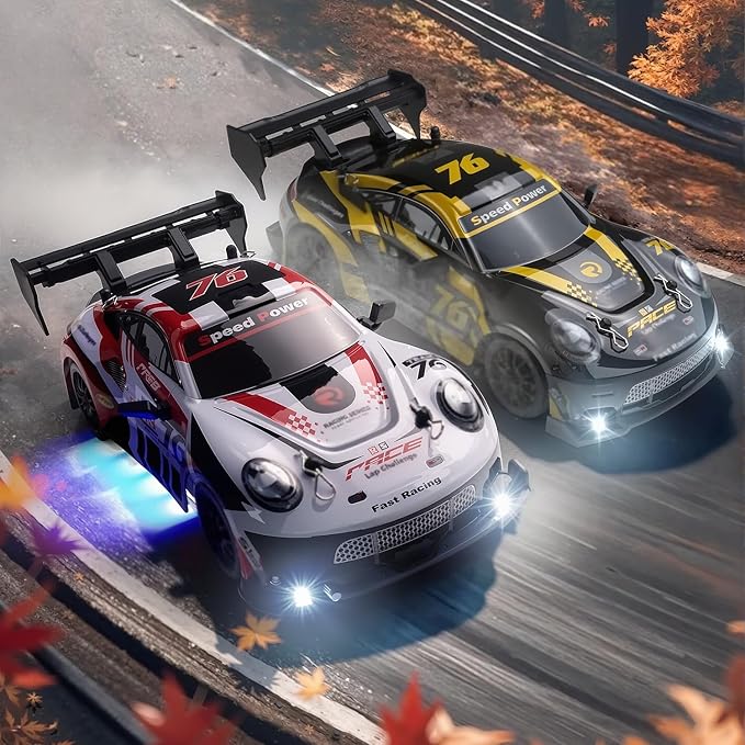 RC Drift Car, 1:24 Scale Remote Control Vehicle for Kids,2.4GHz 20KM/H 4WD High Speed RC Cars with LED Light, Two Batteries & Drifting Tires Racing Sport Toy Cars for Adults Boys Girls Kids 8603OG
